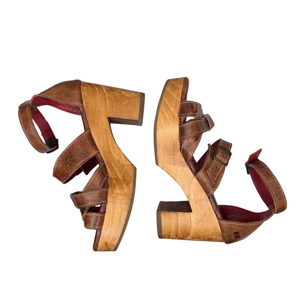 Bed Stu Platform Sandals Women Size 9 Brown Leather Wood Block Heel Strappy Boho